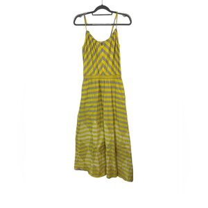 Anthropologie Lilka Maxi Dress S Yellow Grey Stripe Sleeveless Pockets Lined EUC